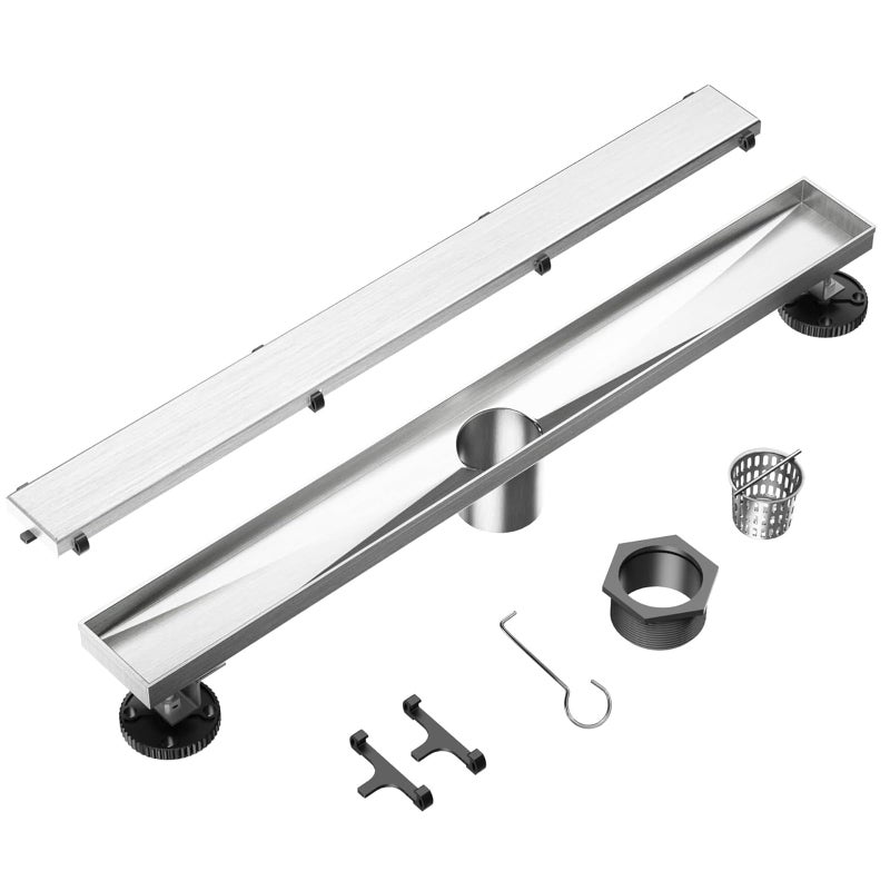 Neodrain مصرف دش خطي نيدودرين بطول 36 بوصة - مع غطاء إدخال مسطح وبلاط 2 في 1، مصرف دش مستطيل من الفولاذ المقاوم للصدأ 304 المصقول، مصرف دش أرضي مع أقدام قابلة للتعديل، مصفاة شعر - Image 4